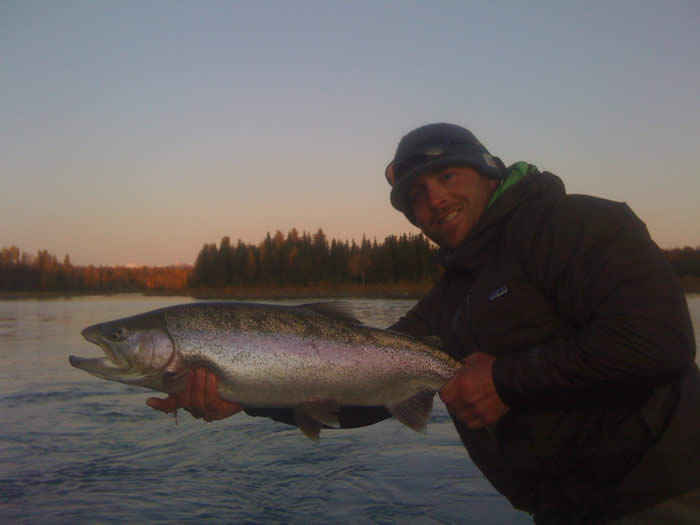 September sunset on the Kenai River with a Trophy Rainbow Trout