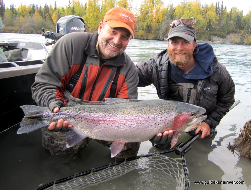 A successful guided rainbow trout fishing trip in September in Alaska.